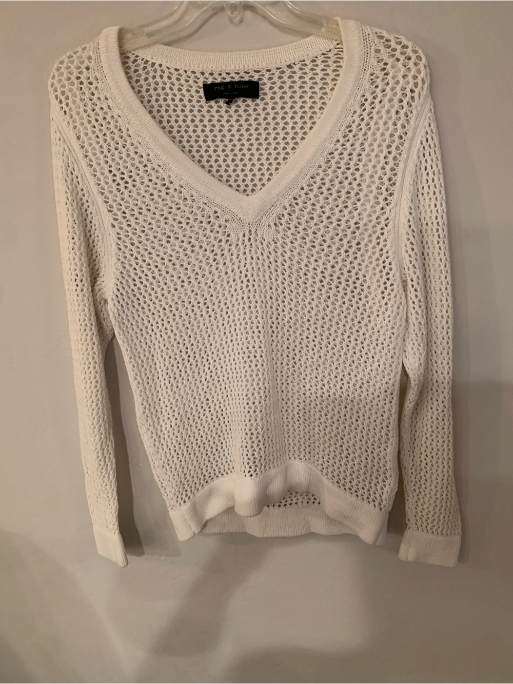 rag & bone Cream Open-Knit V-Neck Sweater no flaw S